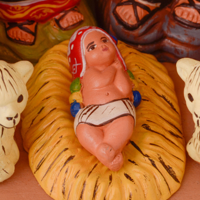 Escultura de natividad de cerámica. - Escultura de Natividad de cerámica pintada a mano de Perú