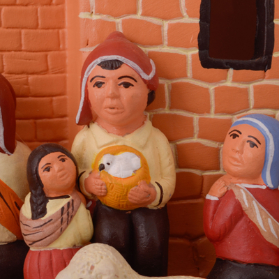 Ceramic nativity sculpture, 'Andean Church' - Hand-Painted Ceramic Nativity Sculpture from Peru