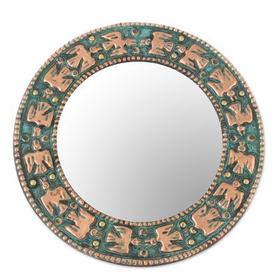 Copper wall mirror, 'Pre-Hispanic Birds' - Bird Motif Copper Wall Mirror Crafted in Peru