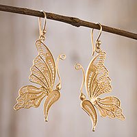 Featured review for Gold plated sterling silver filigree dangle earrings, Regal Butterfly