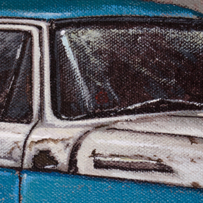 'By the Road' (2018) - Signiertes Gemälde eines blauen Pickup-Trucks aus Peru (2018)