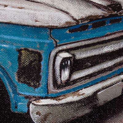 'By the Road' (2018) - Pintura firmada de una camioneta azul de Perú (2018)