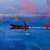 'Sunset II' - Ocean-Themed Expressionist Painting in Blue from Peru (image 2b) thumbail
