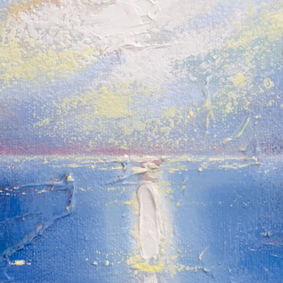 'Sunset II' - Pintura expresionista con temática oceánica en azul de Perú
