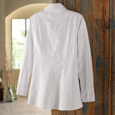 Cotton blouse, 'Lily of the Incas' - Lily of the Incas Button-front White Blouse