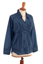 Chambray blouse, 'Lily of The Incas' - Lily of The Incas Button-Front Chambray Blue Blouse