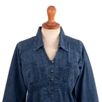 Chambray blouse, 'Lily of The Incas' - Lily of The Incas Button-Front Chambray Blue Blouse