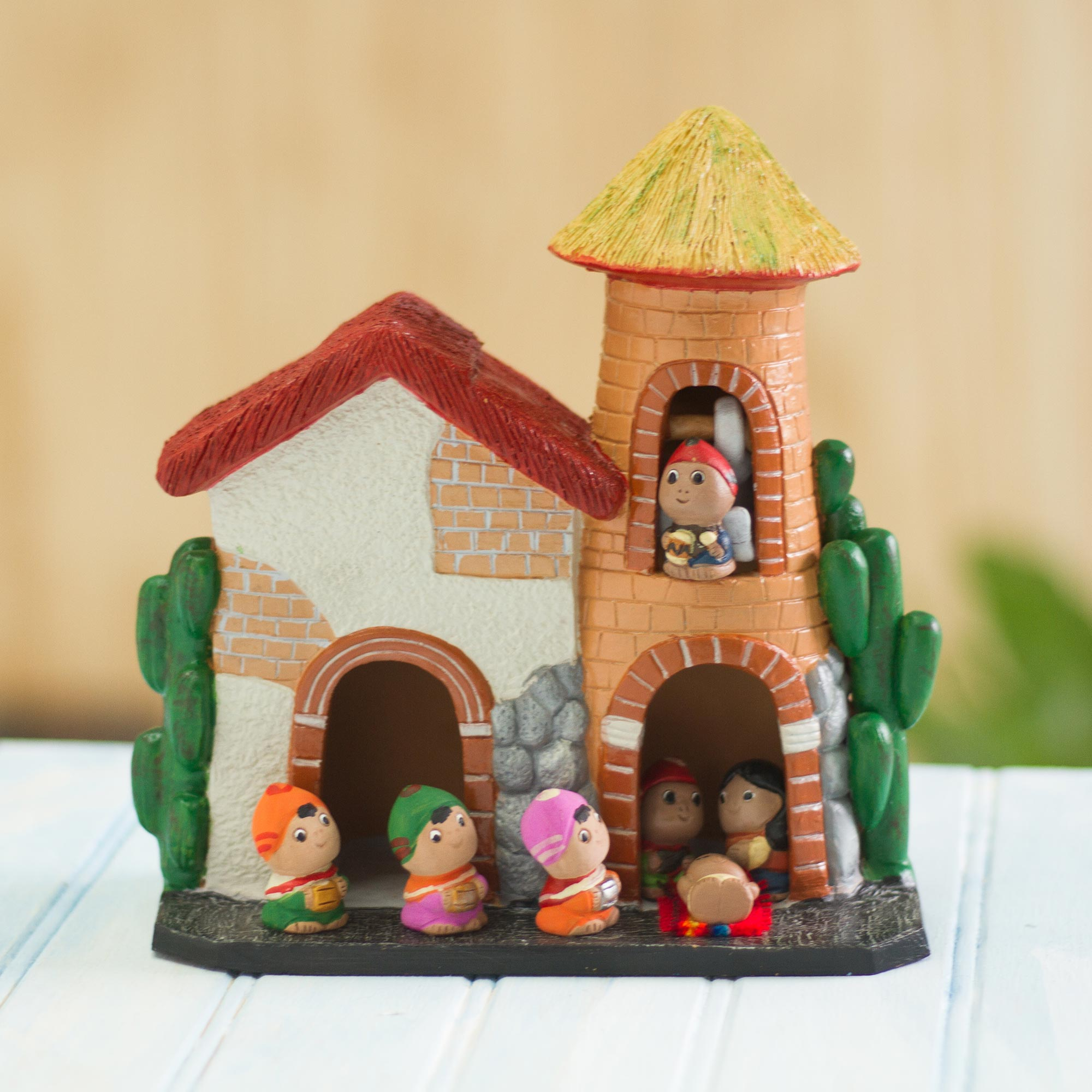 Andean-Themed Ceramic Nativity Scene Sculpture from Peru,'Birth of the Andes'