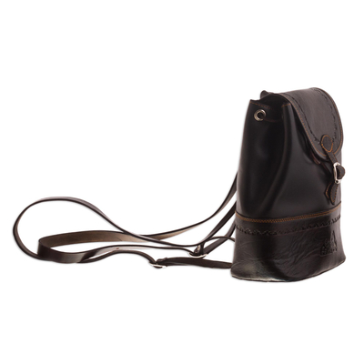 Leather backpack, 'Machu Picchu Journey' - Handcrafted Leather Backpack in Black from Peru