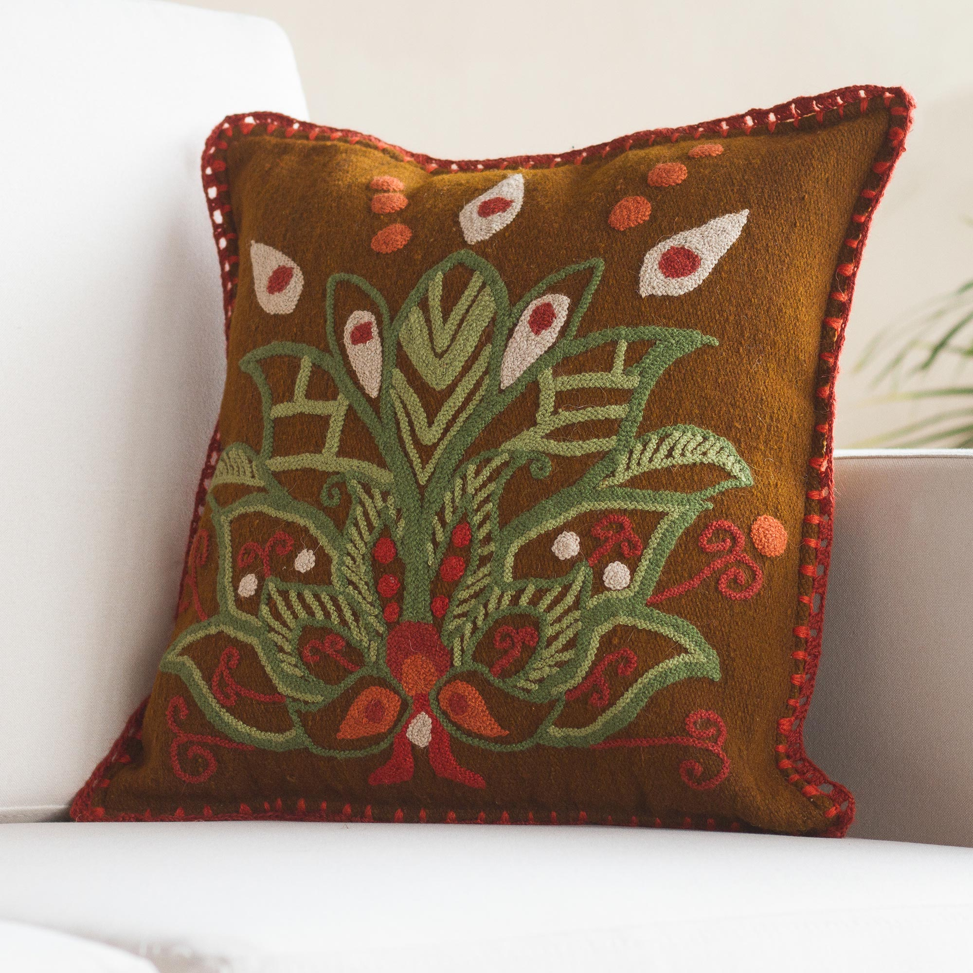 Cushions Covers Embroidered Wool Flowers Patterns Peruvian
