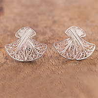 Sterling silver filigree button earrings, 'Beautiful Announcement' - Bell-Shaped Sterling Silver Filigree Button Earrings