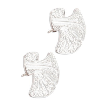 Sterling silver filigree button earrings, 'Beautiful Announcement' - Bell-Shaped Sterling Silver Filigree Button Earrings