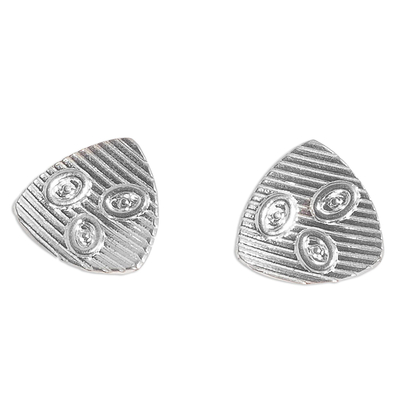 Abstract Sterling Silver Button Earrings from Peru