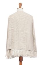 Alpaca blend poncho, 'Ivory Diamonds' - Knit Alpaca Blend Poncho in Ivory from Peru