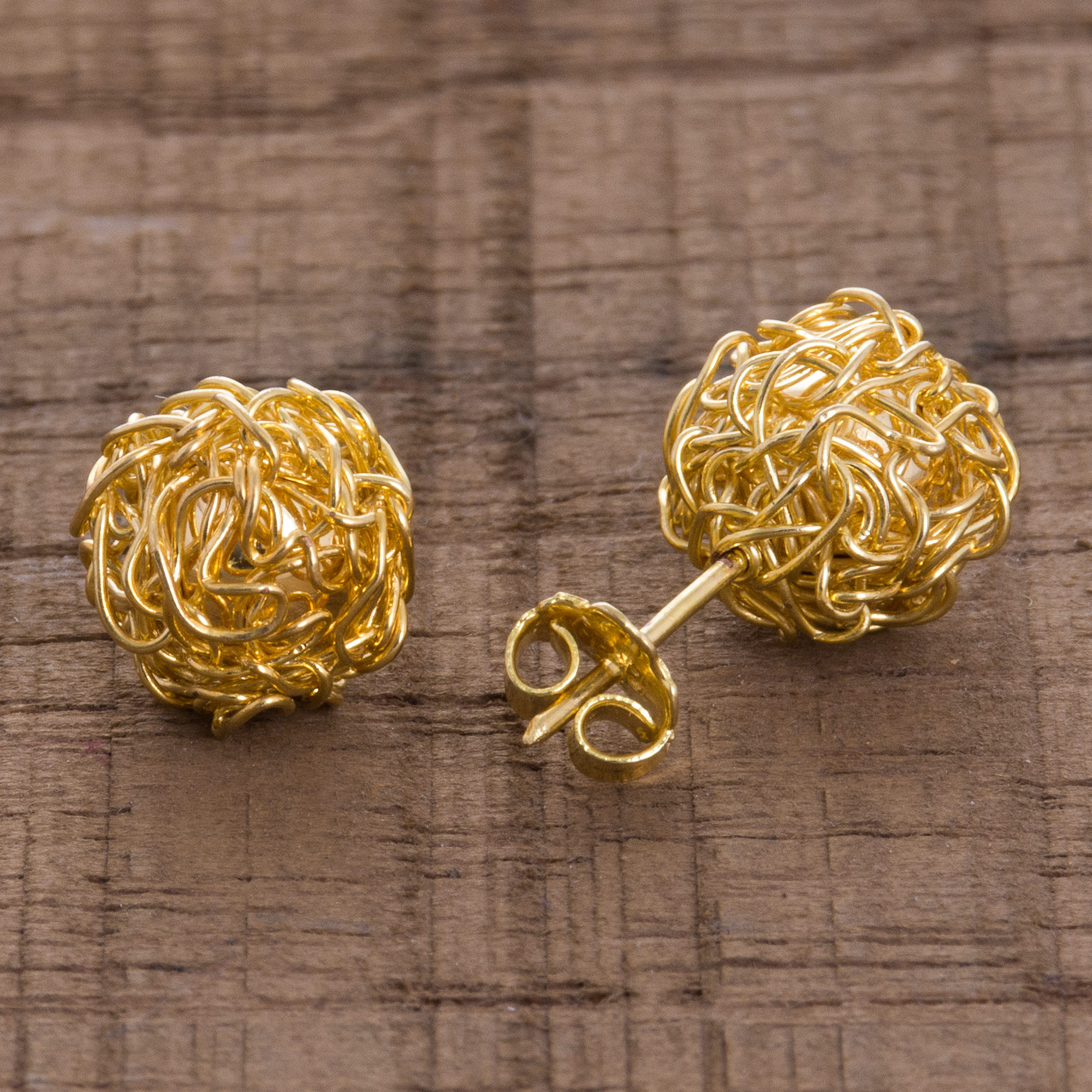 18k Gold Plated Sterling Silver Stud Earrings from Peru - Golden Nests ...