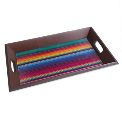 Glass and Wood Tray with Woven Accent from Peru