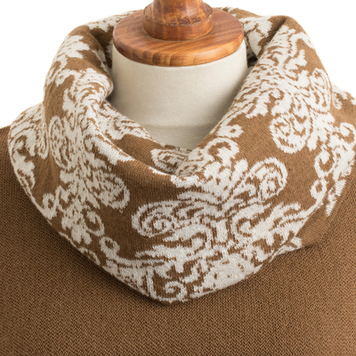 Alpaca blend poncho, 'Glamour Glimpses' - Sepia Brown and Ivory Alpaca Blend Cowl Neck Knit Poncho