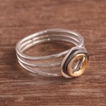 Gold-accented sterling silver cocktail ring, 'Contemporary Eclipse' - Modern Gold Accented Sterling Silver Cocktail Ring from Peru