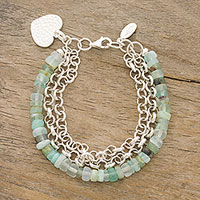 Opal beaded bracelet, 'Elegant Love' - Heart Charm Opal Beaded Bracelet from Peru