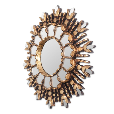 Wood wall accent mirror, 'King of Light' - Artisan Crafted Wood Wall Accent Mirror