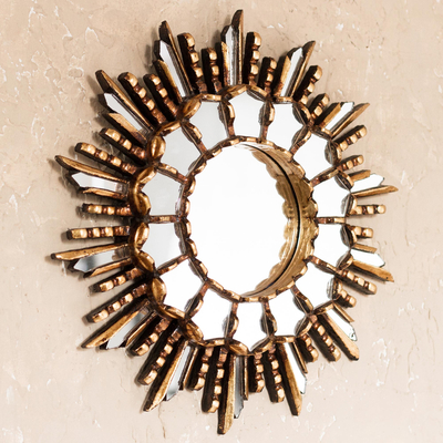 Bronze gilded wood wall mirror, 'Charmed Reflection' - Bronze Gilded Wood Wall Mirror Crafted in Peru