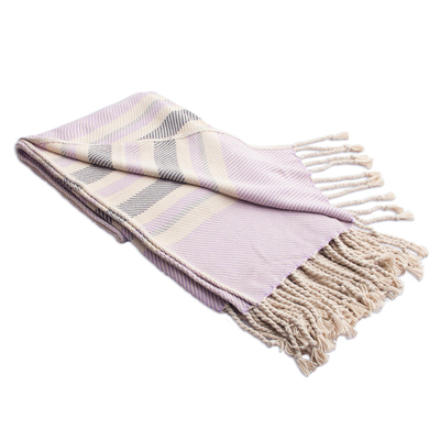 Cotton throw, 'Sweet Heliotrope' - Handwoven Cotton Throw in Heliotrope from Peru