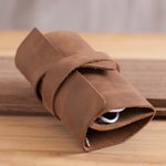 Leather cable case, 'Rugged Modernity' - Handmade Leather Cable Case from Peru