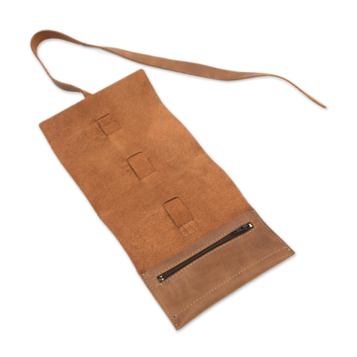 Leather cable case, 'Rugged Modernity' - Handmade Leather Cable Case from Peru
