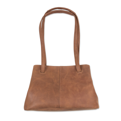 Handmade Leather Shoulder Bag in Sepia from Peru