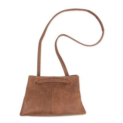 Handmade Leather Shoulder Bag in Sepia from Peru - Stylish Sepia | NOVICA