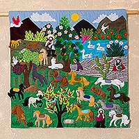 Cotton blend patchwork wall hanging, 'Horses in the Andes' - Horse-Themed Cotton Blend Patchwork Wall Hanging from Peru