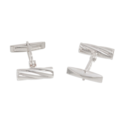 Sterling silver cufflinks, 'Bold Twist' - Twist Pattern Sterling Silver Cufflinks from Peru