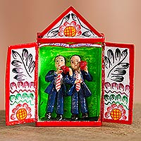 Retablo, 'Expression of Love' - Hand-Painted Marriage-Themed Retablo from Peru