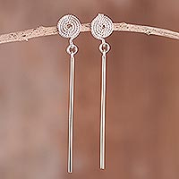 Spiral Pattern Sterling Silver Dangle Earrings from Peru,'Spiral Ray'