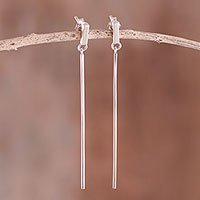 Sterling silver dangle earrings, 'Gleaming Ray' - Long Sterling Silver Dangle Earrings from Peru