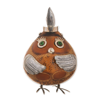 Cultural Owl Figurine in Sterling Silver and Gourd