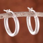 Sterling silver hoop earrings, 'Classic Gleam' - Sandblasted Sterling Silver Hoop Earrings from Peru