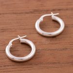 Sterling silver hoop earrings, 'Classic Gleam' - Sandblasted Sterling Silver Hoop Earrings from Peru