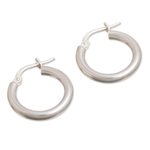 Sterling silver hoop earrings, 'Classic Gleam' - Sandblasted Sterling Silver Hoop Earrings from Peru