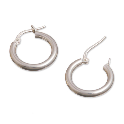 Sterling silver hoop earrings, 'Classic Gleam' - Sandblasted Sterling Silver Hoop Earrings from Peru