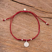 Sterling silver charm bracelet, 'Peruvian Shield in Dark Red' - Sterling Peruvian Coat of Arms Charm Bracelet in Dark Red