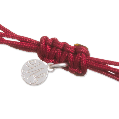 Bettelarmband aus Sterlingsilber, 'Peruanischer Schild in Dunkelrot'. - Sterling Peruanisches Wappen-Armband mit Charms in Dunkelrot