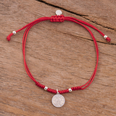 Sterling silver charm bracelet, Peruvian Shield in Red