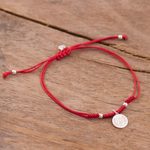 Sterling silver charm bracelet, 'Peruvian Shield in Red' - Sterling Peruvian Coat of Arms Charm Bracelet in Red
