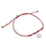 Sterling silver charm bracelet, 'Peruvian Shield in Red' - Sterling Peruvian Coat of Arms Charm Bracelet in Red