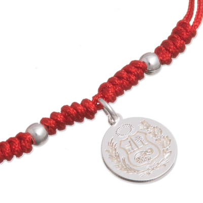 Sterling silver charm bracelet, 'Peruvian Shield in Red' - Sterling Peruvian Coat of Arms Charm Bracelet in Red