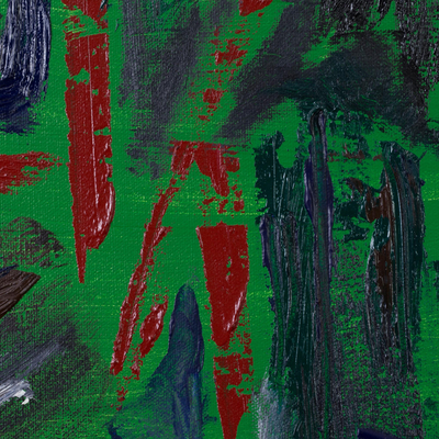 'Feelings' - Signed Abstract Painting in Green from Peru