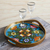 Reverse-painted glass tray, 'Tulip Beauty in Blue' - Tulip Motif Reverse-Painted Glass Tray in Blue from Peru (image 2b) thumbail