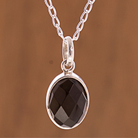 Obsidian pendant necklace, 'Lovely Facet' - Faceted Onyx Pendant Necklace from Peru