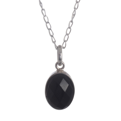 Obsidian pendant necklace, 'Lovely Facet' - Faceted Onyx Pendant Necklace from Peru